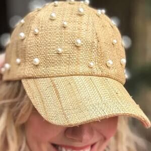 Clara Raffia Ball Cap with Pearl Accents